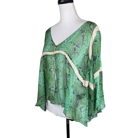 Elizabeth and James 100% Silk Green Snake Print Oversized Sheer Layering Blouse - Picture 4 of 13